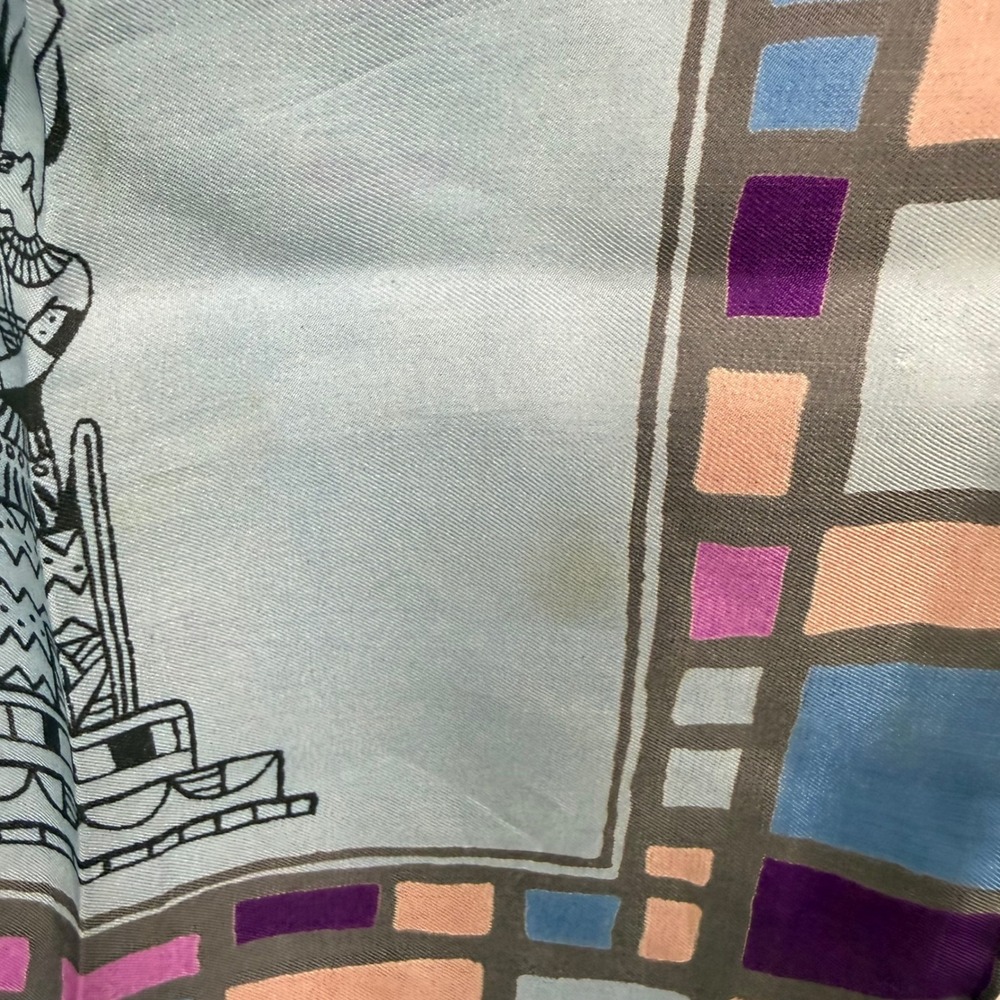 Vintage Bronzini Silk Art Deco Egyptian Rectangular Scarf 70s Purple Statement - Picture 4 of 10